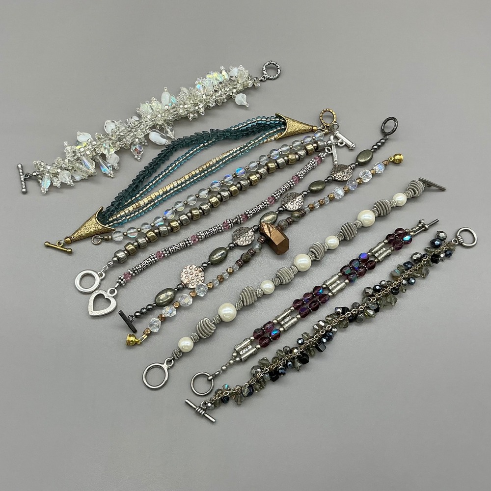 Beaded Bracelet Lot Women Multicolor Eclectic Boho Mixed Media Jewelry Set 8pc